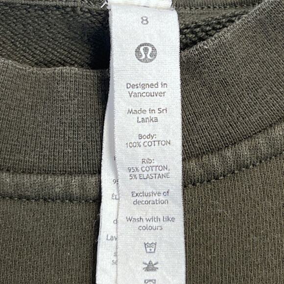 Lululemon Sweatshirt Women's 8 Olive Green Cotton Crew Neck Pullover Oversized - Picture 6 of 7